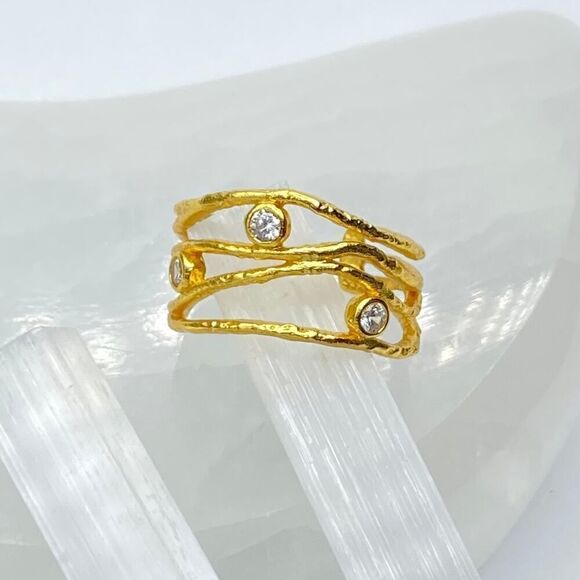 925 Sterling Silver Cubic Zirconia Irregular Vintage Stackable Ring - Picture 3 of 6